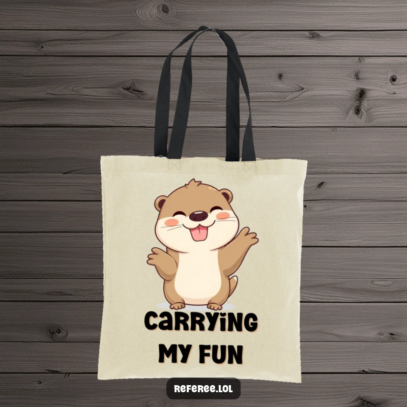 Funny Otter Tote Bag with a cheerful otter sporting a wide grin, ready to carry your belongings with playful energy.