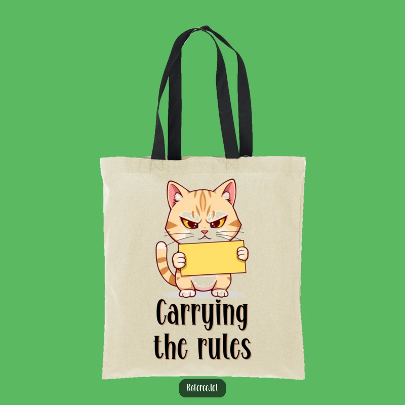 Funny Cat Tote Bag: Carry Your Items with a Feline Referee's Yellow Card