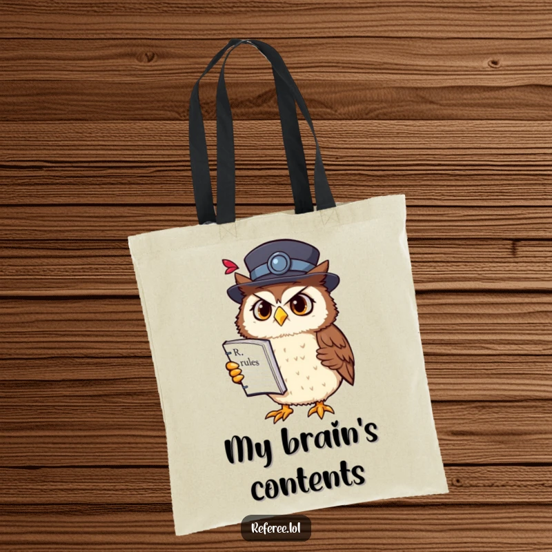 Funny owl rulebook tote bag with a confused owl in a fancy hat holding a rulebook upside down, perfect for carrying books.